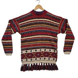 Vintage Lizwear Womens 3D Geometric‎ Knit Sweater Small Western Cabincore